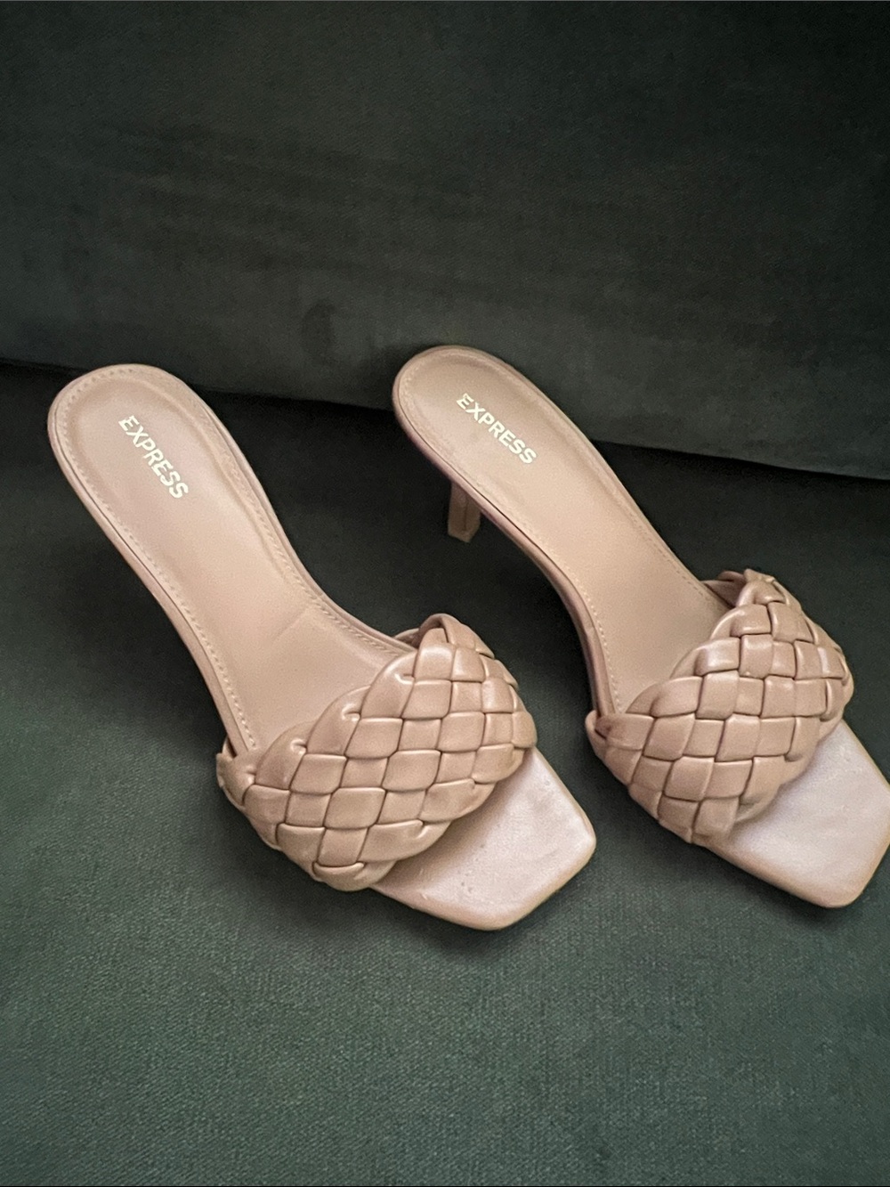 Express Braided Square-Toe Slide Heels in Nude Blush